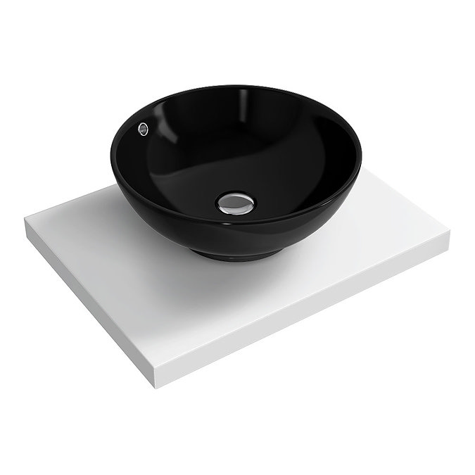 600 x 450mm White Shelf with Round Black Ceramic Basin Large Image