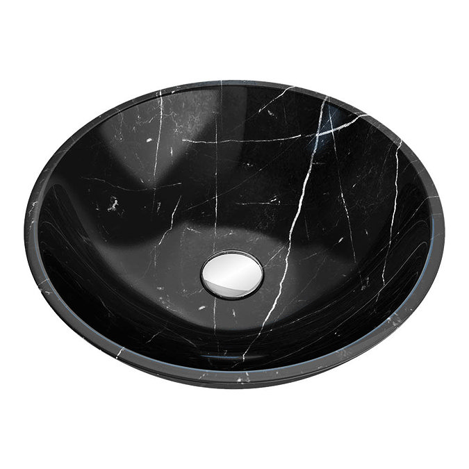 600 x 450mm White Shelf with Round Black Marble Basin Feature Large Image