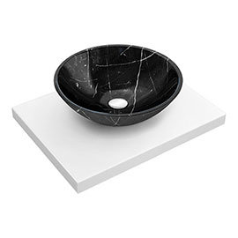 600 x 450mm White Shelf with Round Black Marble Basin Medium Image