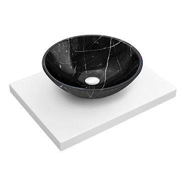 600 x 450mm White Shelf with Round Black Marble Basin  Profile Large Image