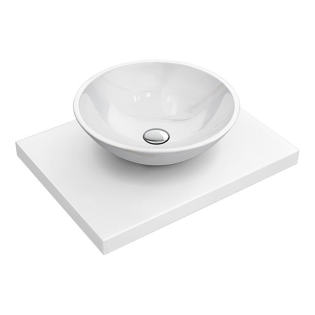 600 x 450mm White Shelf with Round White Marble Basin Large Image