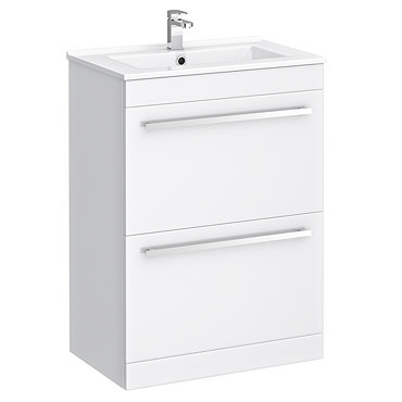 Nova 600mm Vanity Sink With Cabinet - Modern High Gloss White  Profile Large Image