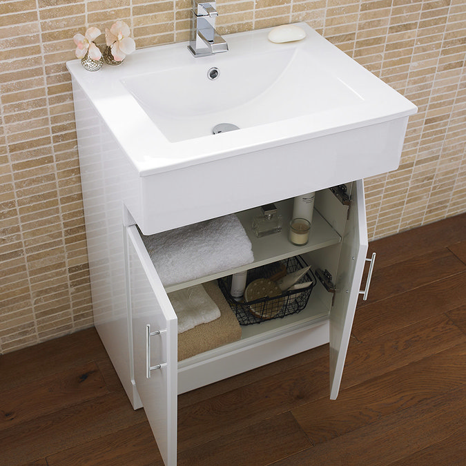 Alaska 610mm Vanity Unit (High Gloss White - Depth 330mm) In Bathroom Large Image