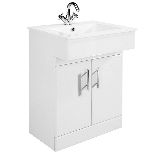 Alaska High Gloss White Vanity Unit with Ceramic Basin W610 x D330mm at