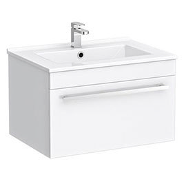 Nova Wall Hung Vanity Sink With Cabinet - 600mm Modern High Gloss White Medium Image