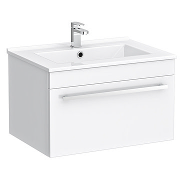 Nova Wall Hung Vanity Sink With Cabinet - 600mm Modern High Gloss White Profile Large Image