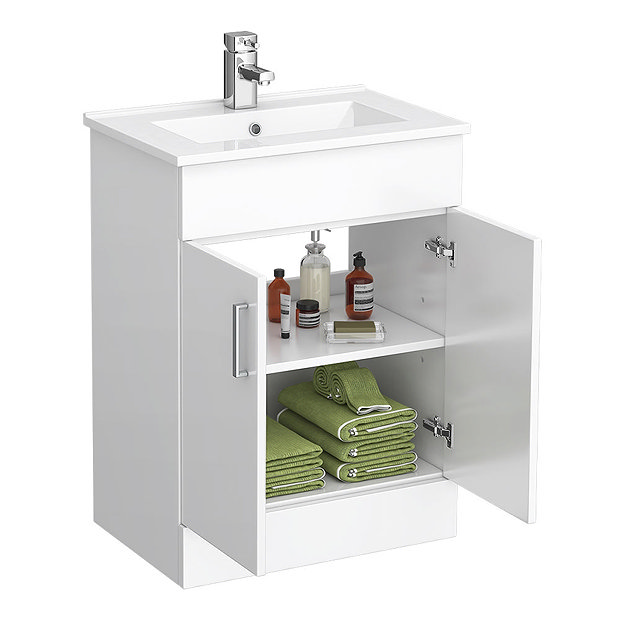Toreno Vanity Sink With Cabinet - 600mm Modern High Gloss White  Feature Large Image