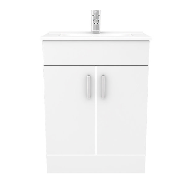 Toreno Vanity Sink With Cabinet - 600mm Modern High Gloss White  Standard Large Image