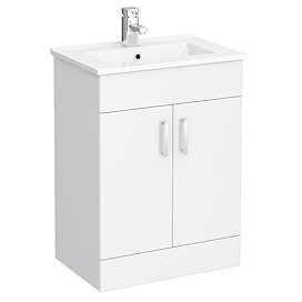 Toreno Vanity Sink With Cabinet - 600mm Modern High Gloss White Large Image