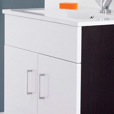 600mm Minimalist White & Ebony Brown Vanity Unit with Ceramic Basin - VTMEB600 Profile Large Image