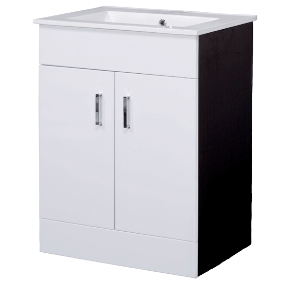 600mm Minimalist White & Ebony Brown Vanity Unit with Ceramic Basin - VTMEB600 Profile Large Image