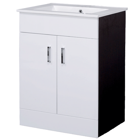 600mm Minimalist White & Ebony Brown Vanity Unit with Ceramic Basin - VTMEB600 Large Image