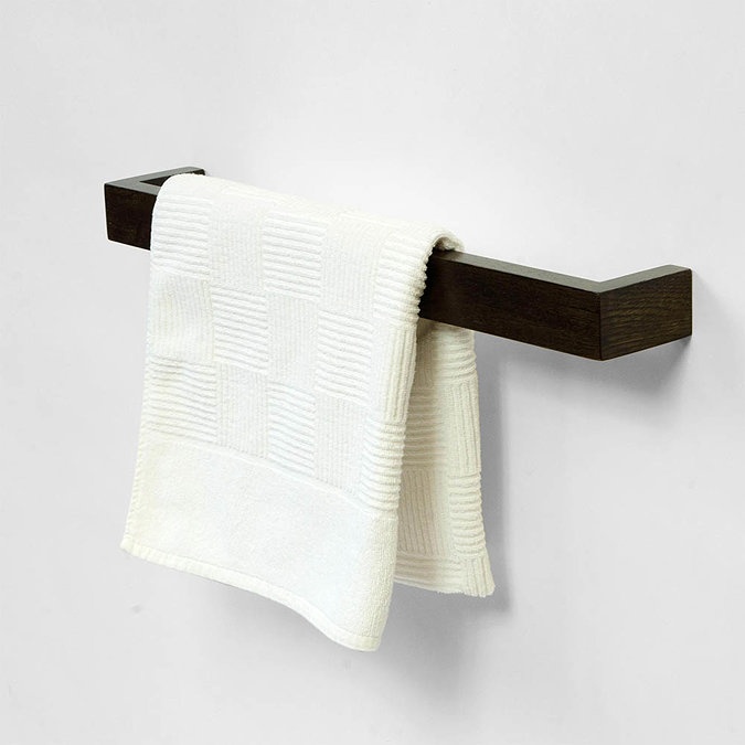 600mm Single Wooden Towel Rail Dark Oak Large Image