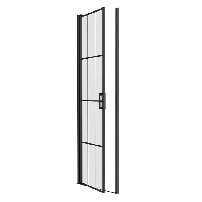 700 x 1970 Matt Black Grid Frameless Pivot Shower Door for 695-725mm Recess  Profile Large Image