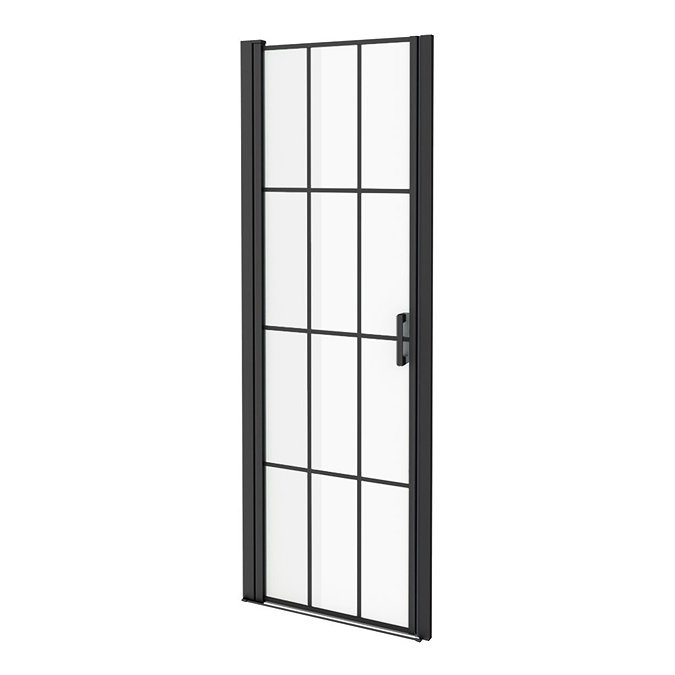 700 x 1970 Matt Black Grid Frameless Pivot Shower Door for 695-725mm Recess Large Image