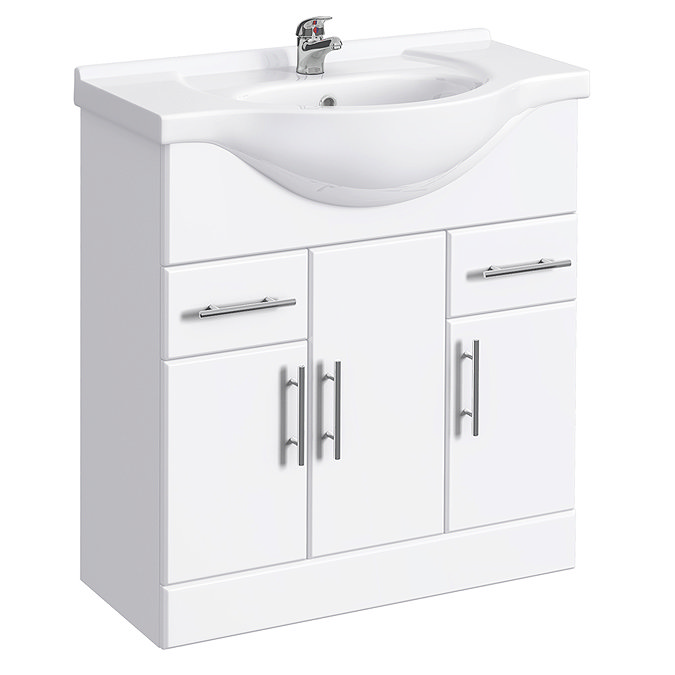 Alaska 750mm Vanity Unit (High Gloss White - Depth 330mm) Large Image