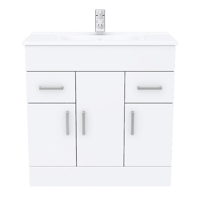 Toreno Vanity Sink With Cabinet - 800mm Modern High Gloss White  In Bathroom Large Image