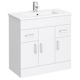 Turin Vanity Sink With Cabinet - 800mm Modern High Gloss White Medium Image