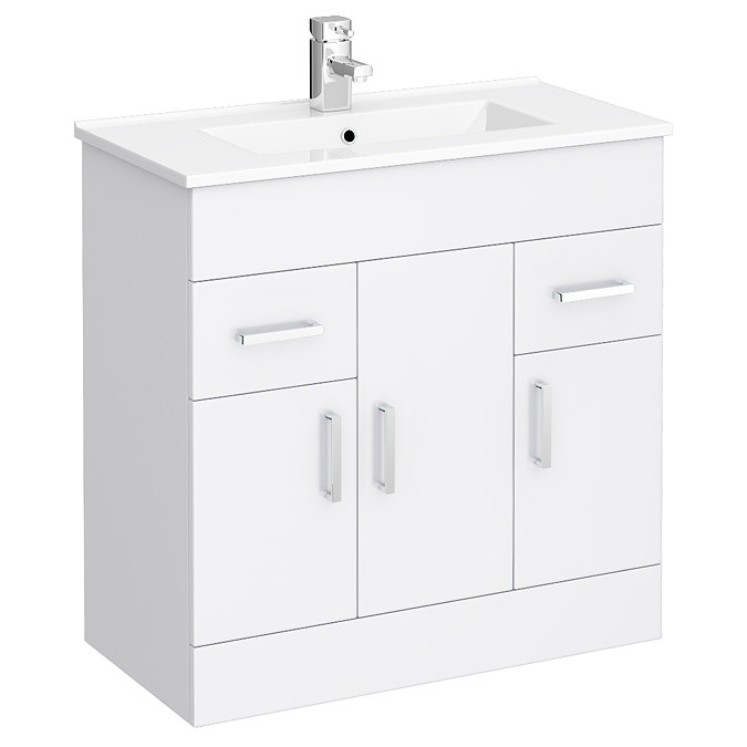 Turin Vanity Sink With Cabinet - 800mm Modern High Gloss White Large Image