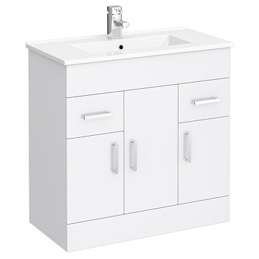 Turin Vanity Sink With Cabinet - 800mm Modern High Gloss White Profile Large Image