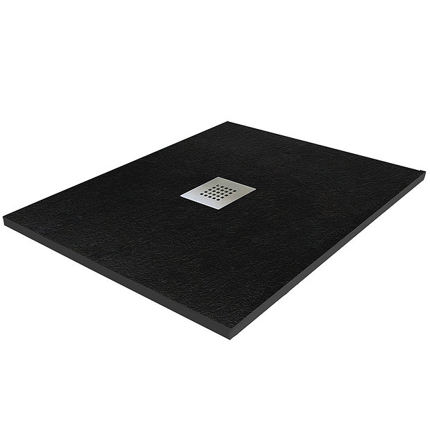 800 x 800mm Black Slate Effect Square Shower Tray + Chrome Waste