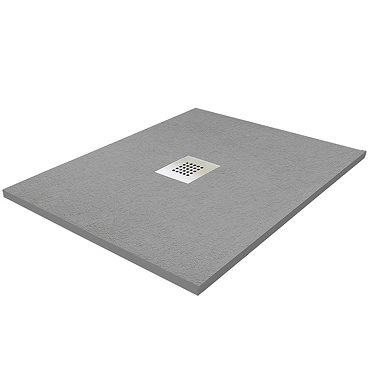 800 x 800mm Graphite Slate Effect Square Shower Tray + Chrome Waste  Profile Large Image