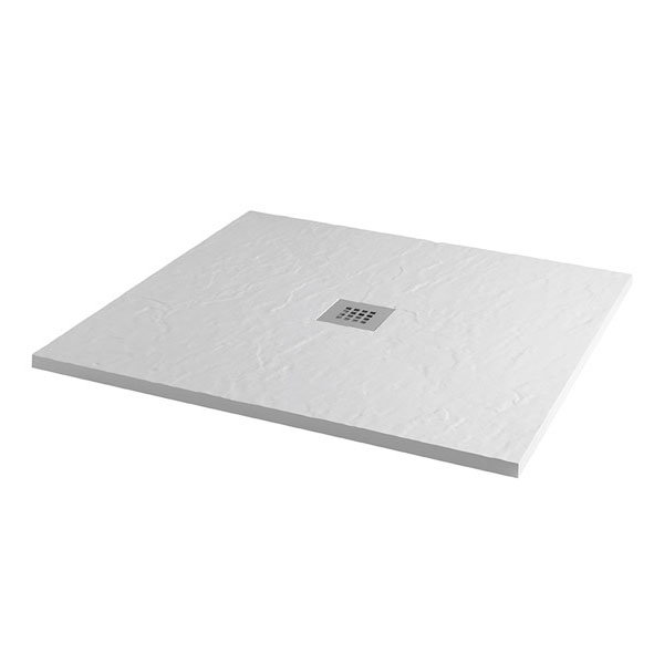 800 x 800mm White Slate Effect Square Shower Tray + Chrome Grill Waste