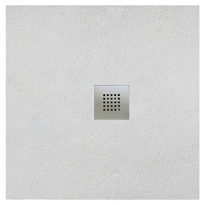 800 x 800mm White Slate Effect Square Shower Tray + Chrome Waste In Bathroom Large Image