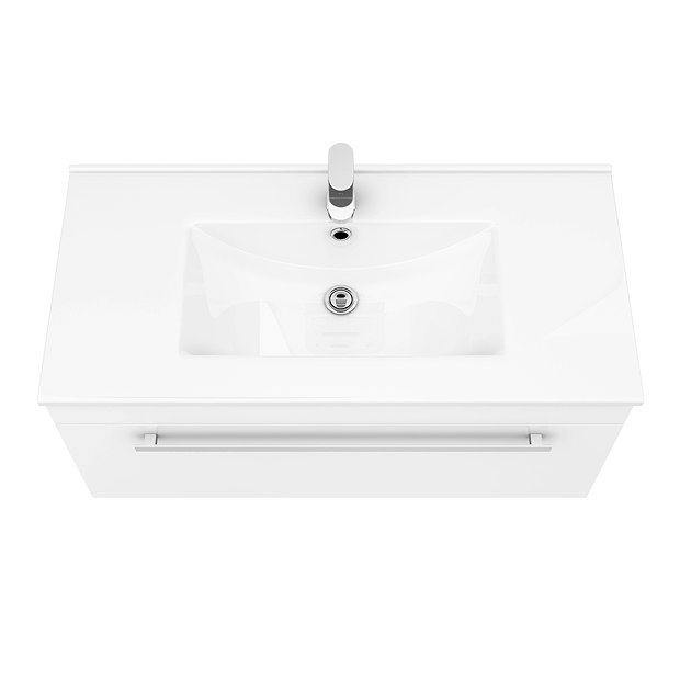 Nova 800mm Wall Hung Vanity Sink with Cabinet - Modern High Gloss White  Feature Large Image