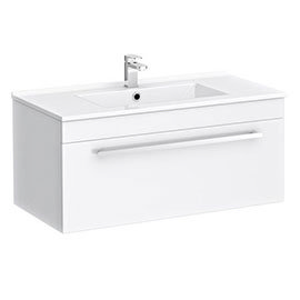 Nova Wall Hung Vanity Sink With Cabinet - 800mm Modern High Gloss White Medium Image