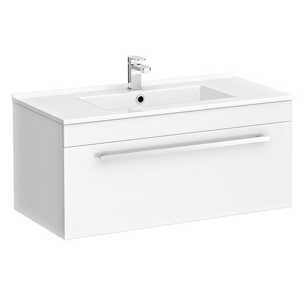 Nova Wall Hung Vanity Sink With Cabinet - 800mm Modern High Gloss White Large Image