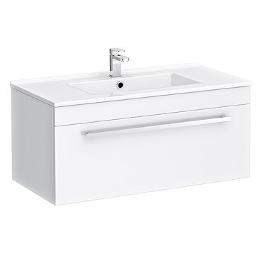Nova 800mm Wall Hung Vanity Sink with Cabinet - Modern High Gloss White  Profile Large Image