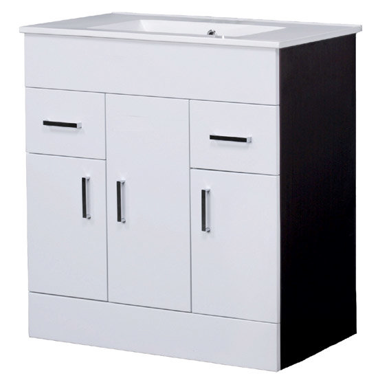 Modena 800 x 400mm White & Ebony Brown Vanity Unit w/ Ceramic Basin - VTMEB800 Large Image