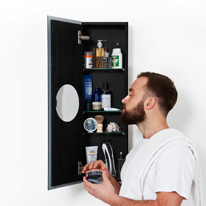 800mm Slimline Mirror Cabinet Dark Oak