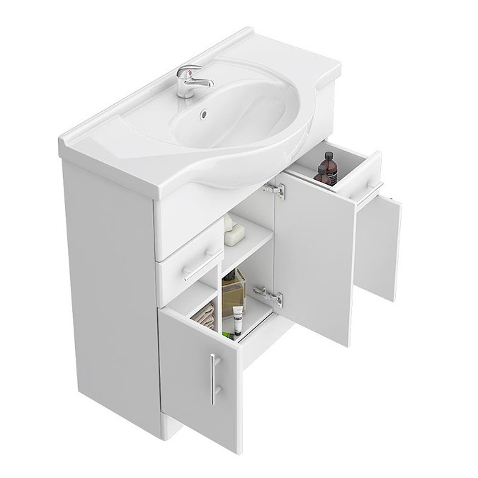 Alaska 850mm Vanity Unit (High Gloss White - Depth 330mm)  Profile Large Image