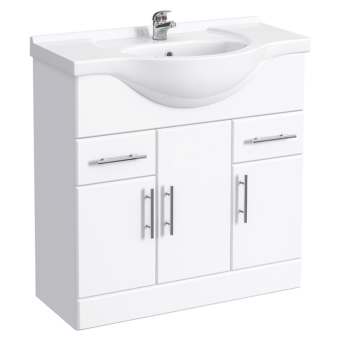 Alaska 850mm Vanity Unit (High Gloss White - Depth 330mm) Large Image