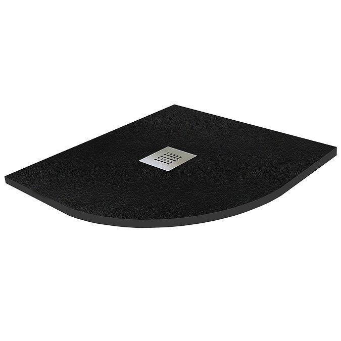 800 x 800mm Black Slate Effect Quadrant Shower Tray + Chrome Waste Large Image