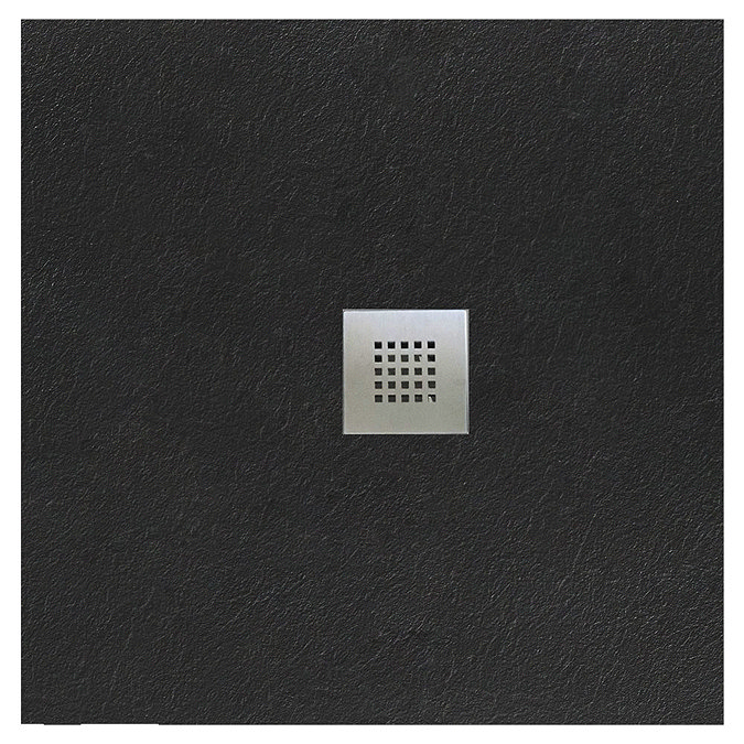 900 x 900mm Black Slate Effect Square Shower Tray + Chrome Waste In Bathroom Large Image