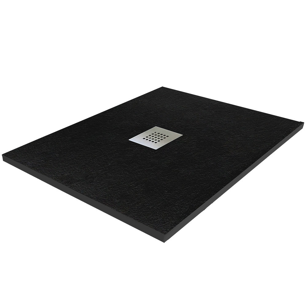 900 x 900mm Black Slate Effect Square Shower Tray + Chrome Waste