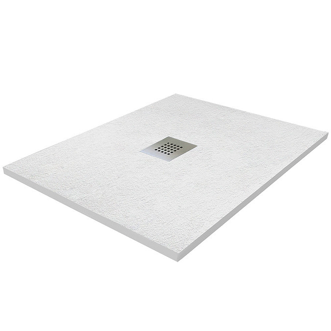 800 x 800mm White Slate Effect Square Shower Tray + Chrome Waste Large Image