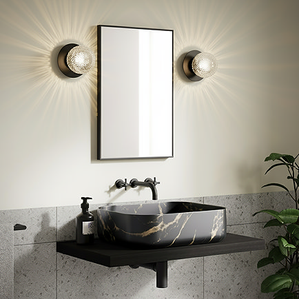 Ellis & Co Antonio Matt Black/Crystal Cut Glass Globe Wall Light