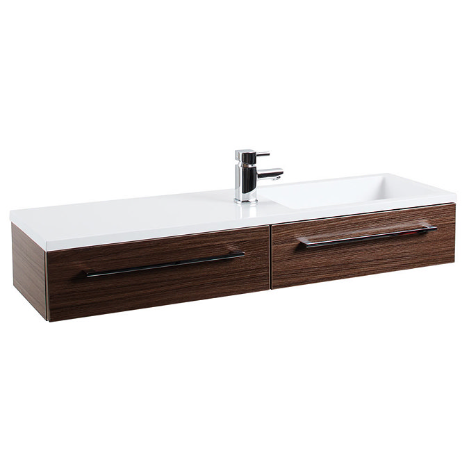 995mm Walnut Wall Hung 1-Drawer Unit with Basin  Feature Large Image