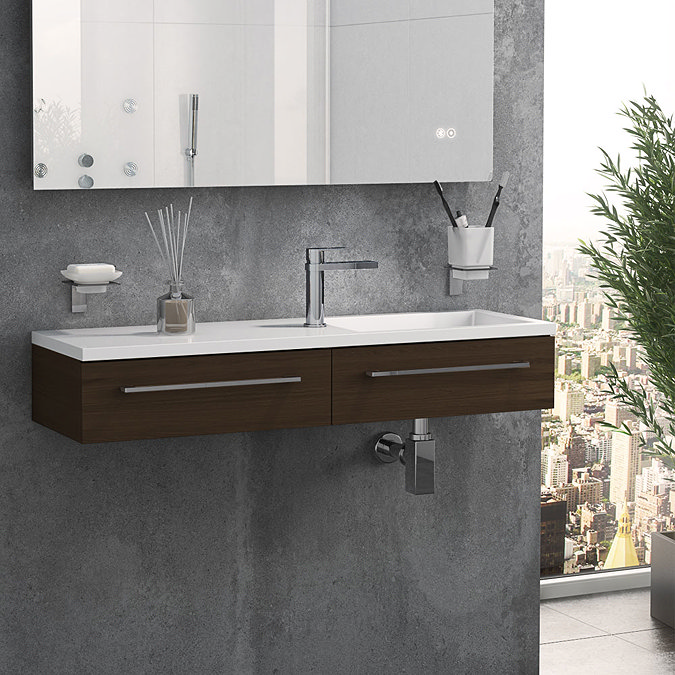 Valencia 995mm Walnut Wall Hung Basin Unit Large Image