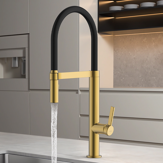 Abode Carbon Professional Kitchen Mixer Tap with Pull Out Spray - Brushed Brass