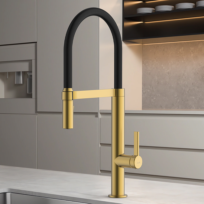 Abode Carbon Professional Kitchen Mixer Tap with Pull Out Spray - Brushed Brass