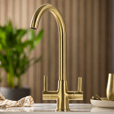 Abode Enstyle Dual Lever Kitchen Mixer Tap - Brushed Brass