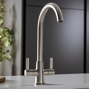 Abode Enstyle Dual Lever Kitchen Mixer Tap - Brushed Nickel