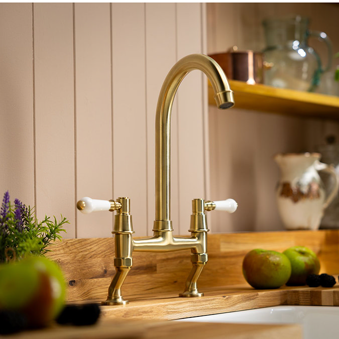 Abode Keswick Traditional Bridge Kitchen Mixer Tap - Brushed Brass