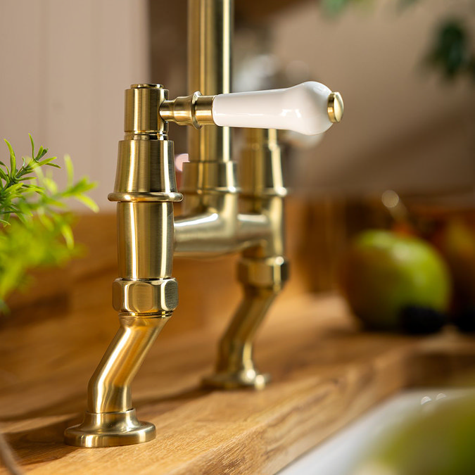 Abode Keswick Traditional Bridge Kitchen Mixer Tap - Brushed Brass