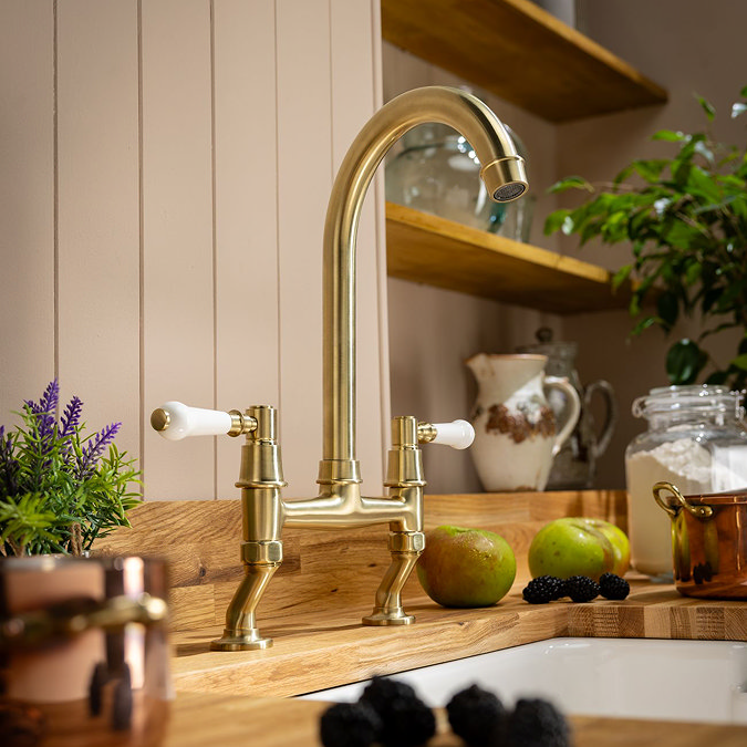 Abode Keswick Traditional Bridge Kitchen Mixer Tap - Brushed Brass